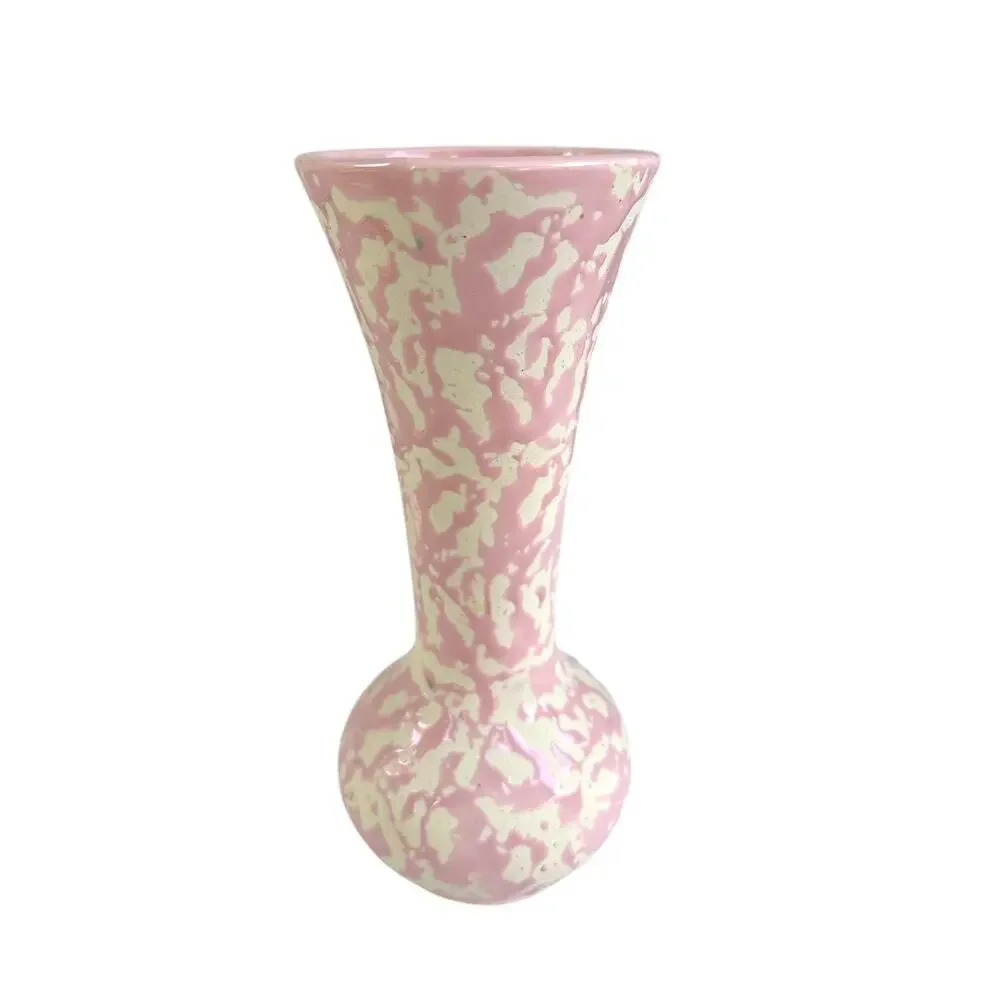 Vintage McCoy Pink Spongeware Art Pottery Bud Vase 7